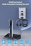 Wall Mount for PS5/Slim/Pro with Charging Station, Stand with Dual Controller Charger and Headphone Hanger and 3-Level Silent Fan Accessories