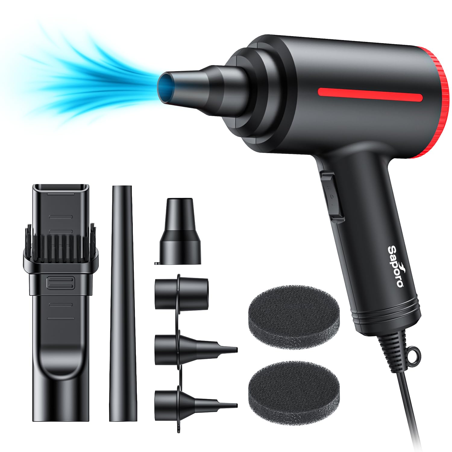 Turbo Compressed Air Duster for Cleaning Dust - 48000RPM, 500W Electric Air Blower with 2 Speed Settings for Electronic & Inflatables - 100% Copper Motor with 3 Nozzles - 3m Cord Length