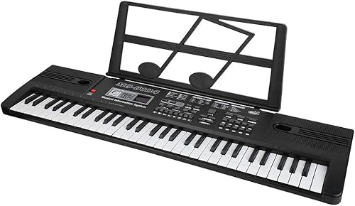 Teclado electrónico para principiantes, piano electrónico portátil de 61 teclas con pantalla LCD USB, soporte para micrófono, para niños y adultos