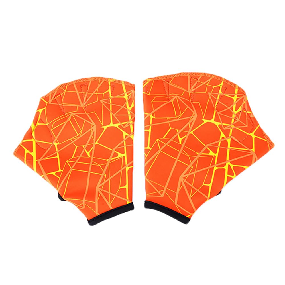 Huliyhus 1 Pair Swimming Gloves Aquatic Swimming Webbed Gloves Aquatic Fitness Water Resistance Training Gloves Webbed Swim Gloves for Men Women Kids (M, Orange)