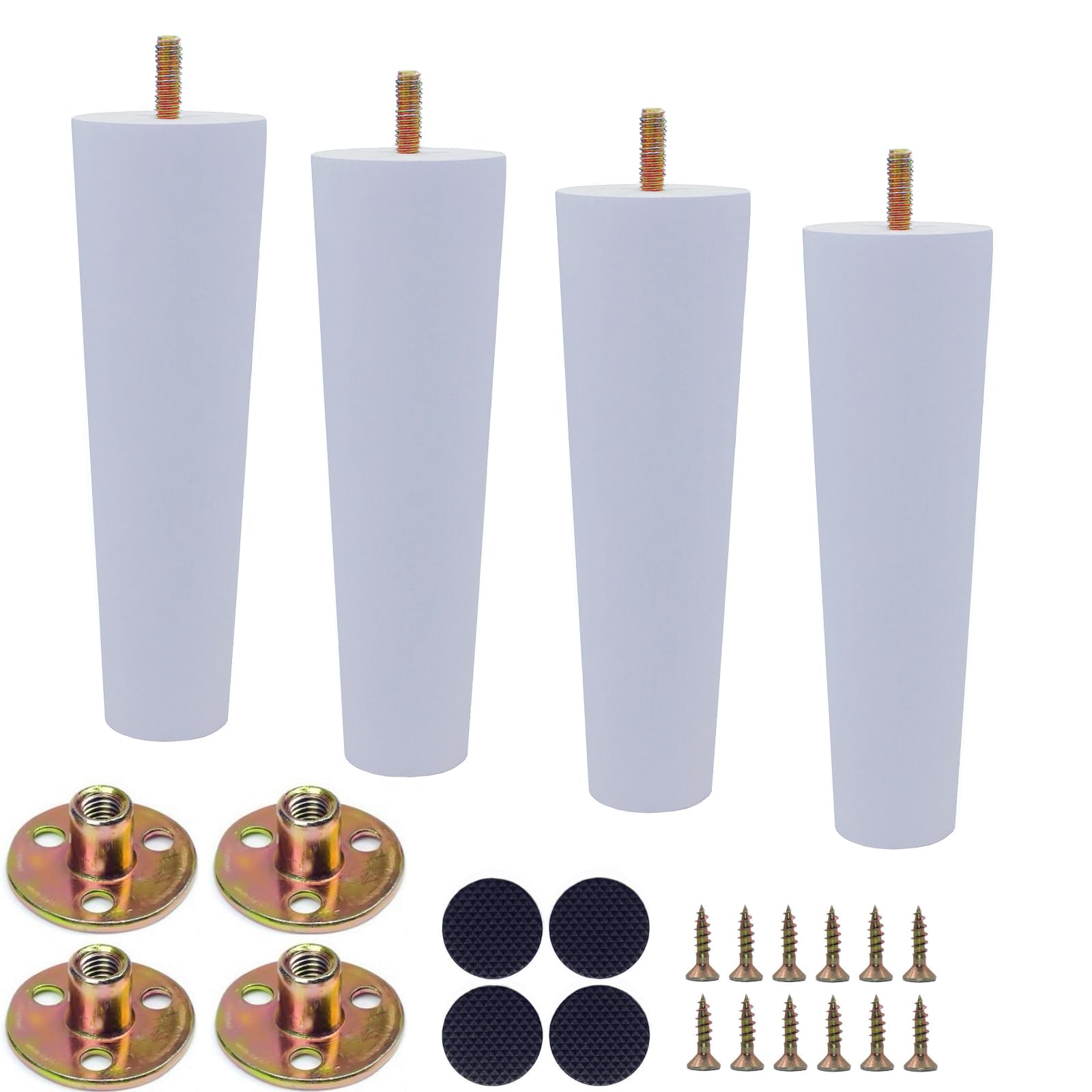 WEICHUAN White Round Solid Wood Replacement Sofa Couch Chair Ottoman Loveseat Coffee Table Cabinet Furniture Wood Legs(8" Set of 4)