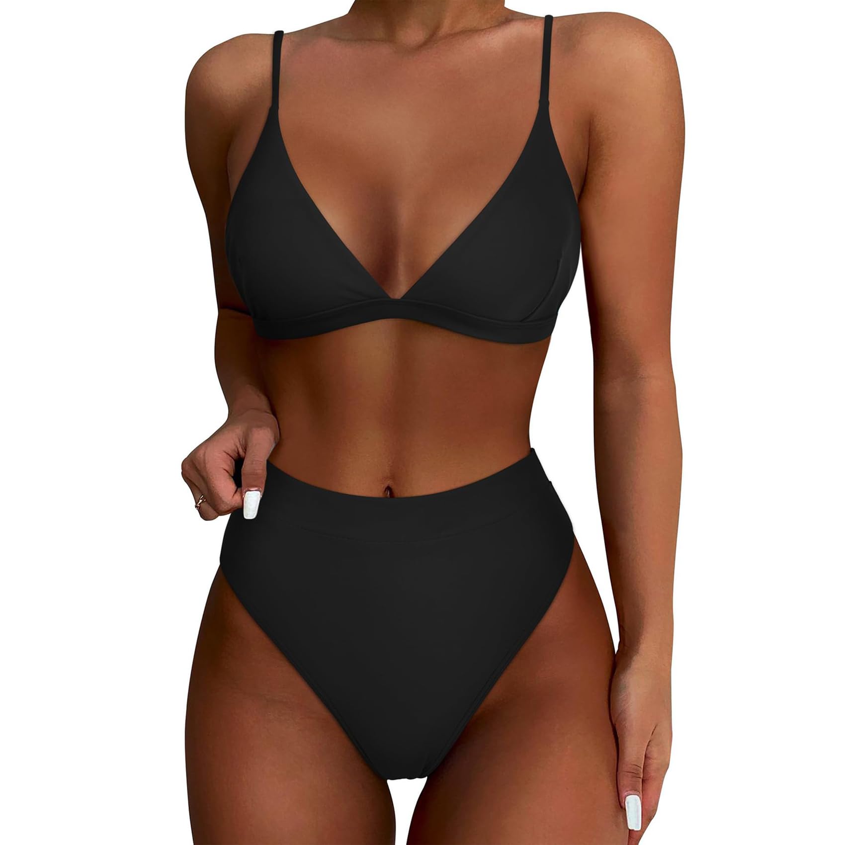 Bcenoilua Conjuntos de Bikini para Mujer Cuello en V Dos Piezas Conjunto Bañador Control Vientre Cintura Alta Ropa Playa Verano Bikini