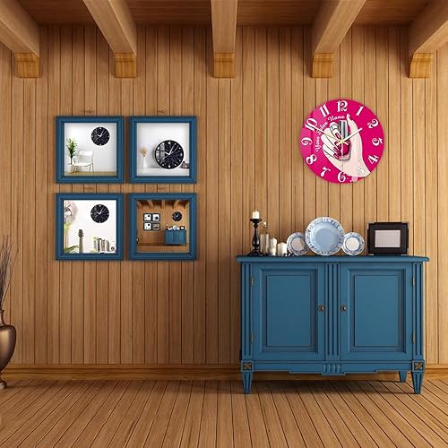 Miniatura 3 de Reloj de pared de salón de uñas de 12 pulgadas, nombre personalizado, regalo de técnico de uñas, reloj de pared silencioso sin tictac, funciona con