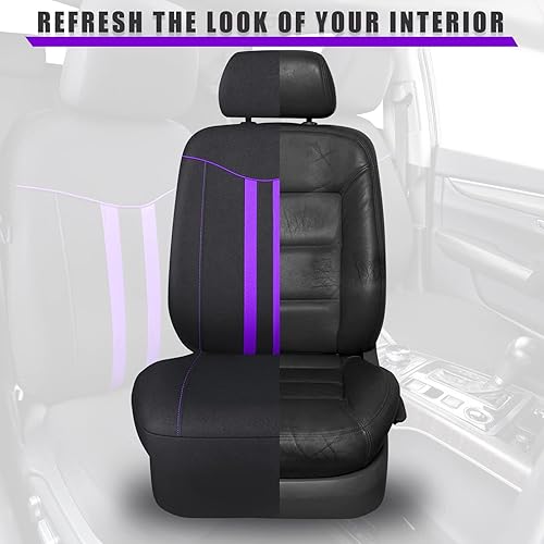 Miniatura 4 de CAR-GRAND - Juego completo de fundas para los asientos de los vehículos de tela con tiras modernas y elegantes, ajuste universal al 90 % (SUV,