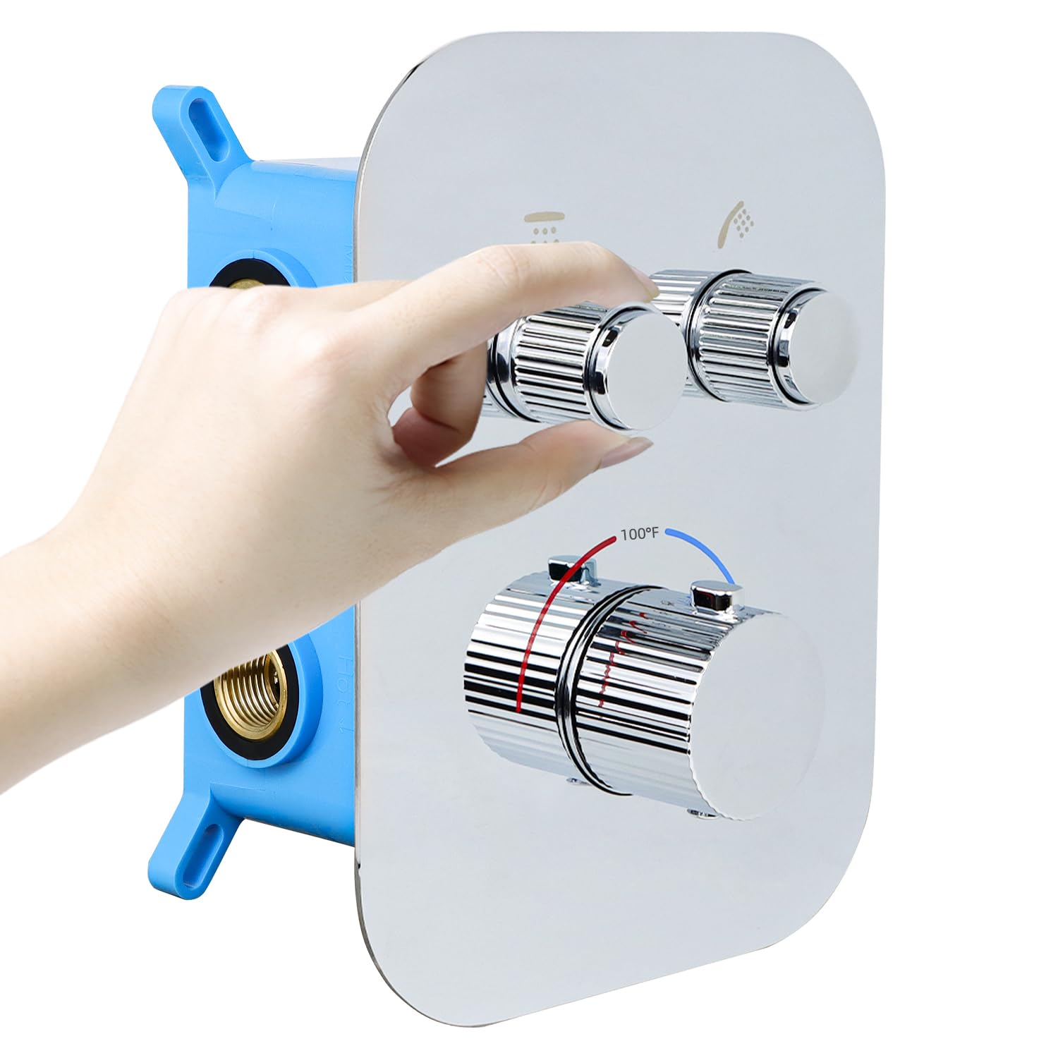 Backnets 2 Way Brass Shower Diverter Valve Kit - Thermostatic Flow Control Valve, Simultaneous Operation, Adjustable Flow, Chrome Finish