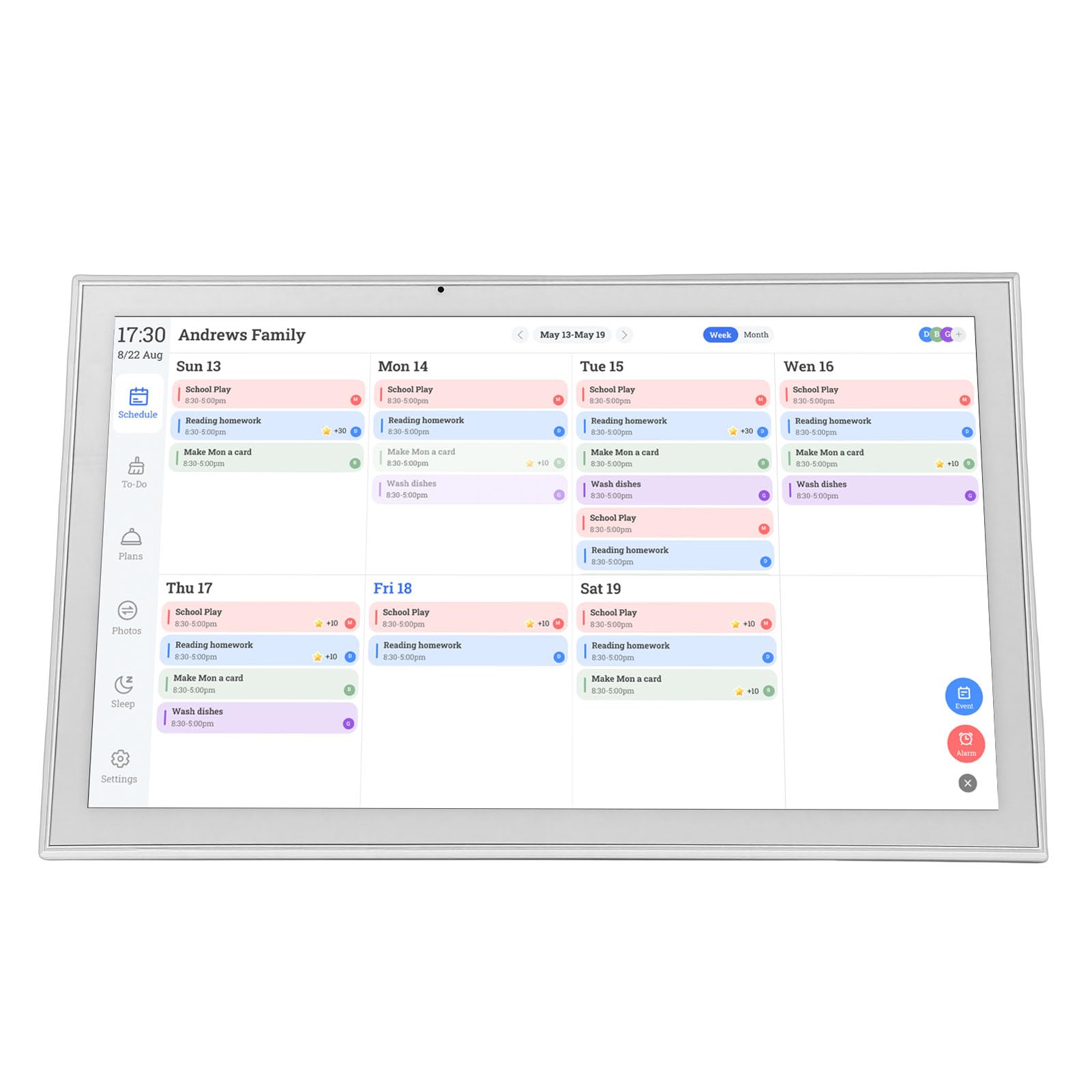 21,5 Zoll Intelligenter Digitaler Kalender, Touchscreen-Familienplaner für das Heimbüro, Weiß (EU-Stecker 100–240 V)