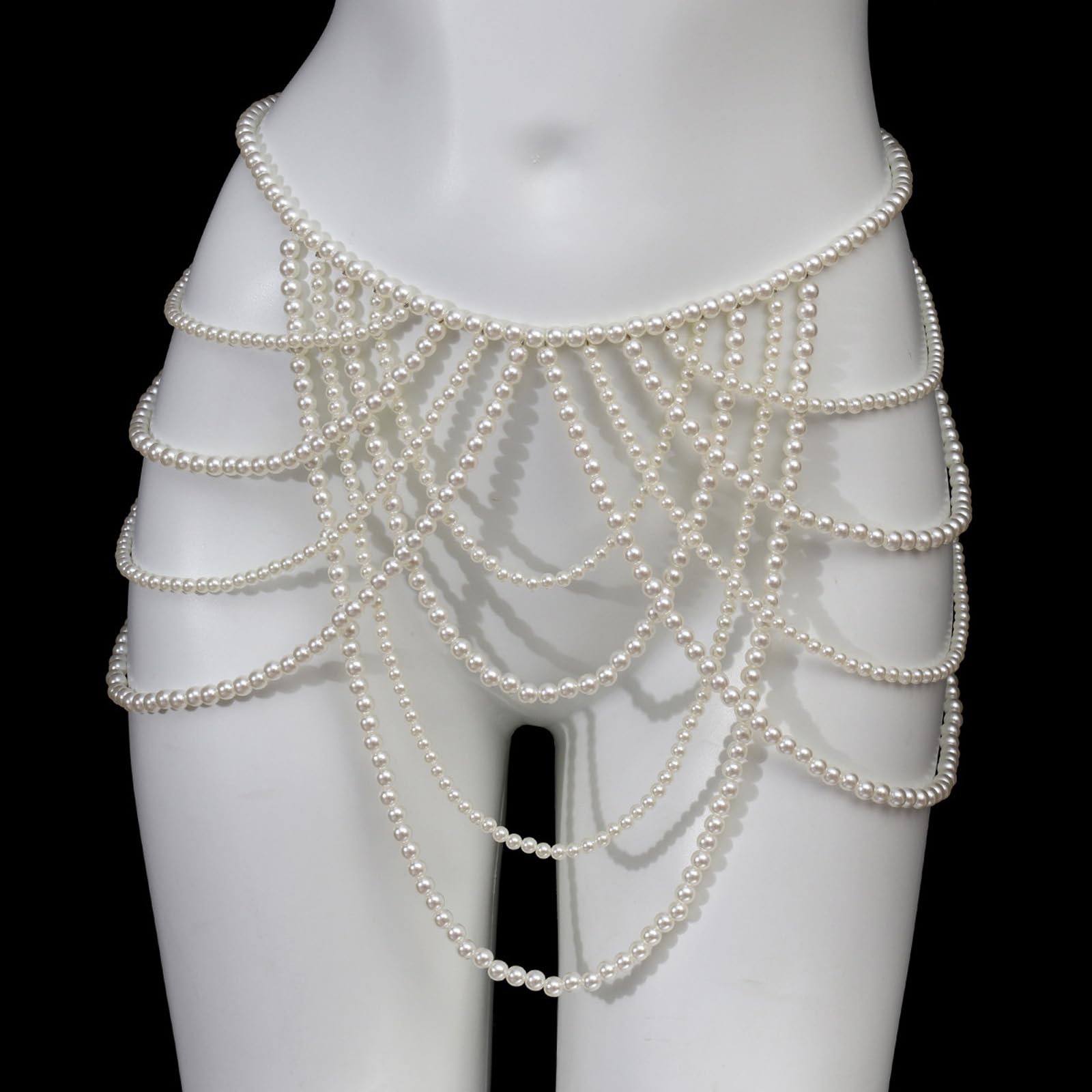 Catena per il corpo da donna con perle finte alla moda, design regolabile, decorazione per feste, matrimoni e abbigliamento casual, gioielli per il corpo regolabili