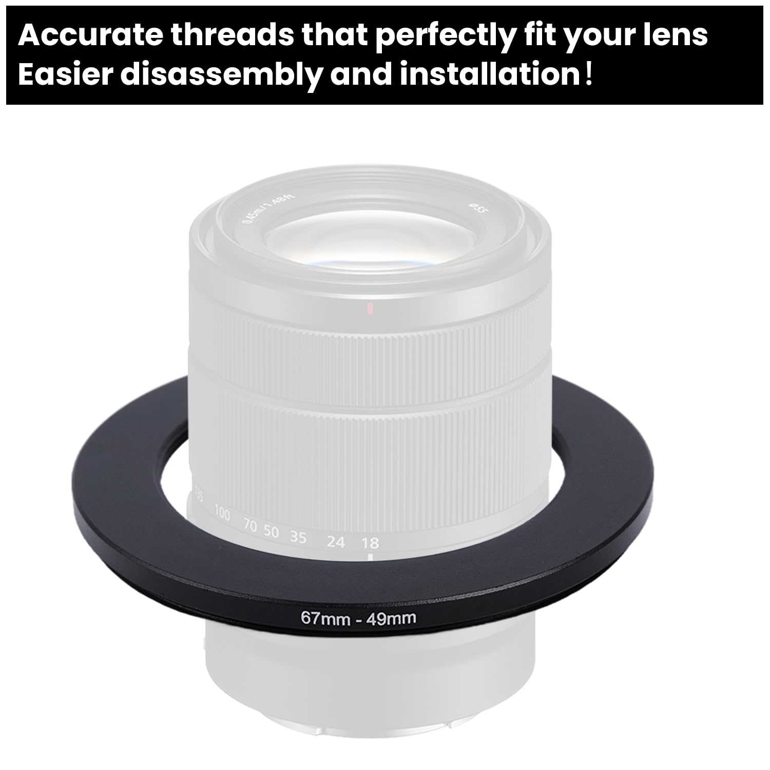 Metalowy adapter do filtra Step-Down Ring – 67 mm na 49 mm – metalowy pierścień step-down adapter do filtrów, kompatybilny ze wszystkimi 49 mm UV, CPL, ND, osłonami obiektywu, obiektywami gwintowanymi
