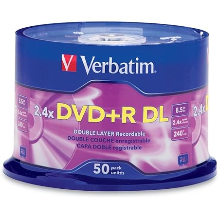 Verbatim 96577 8.5 GB AZO 2.4X Double Layer Recordable Disc DVD+R DL, 50-Disc Spindle (Discontinued by Manufacturer)