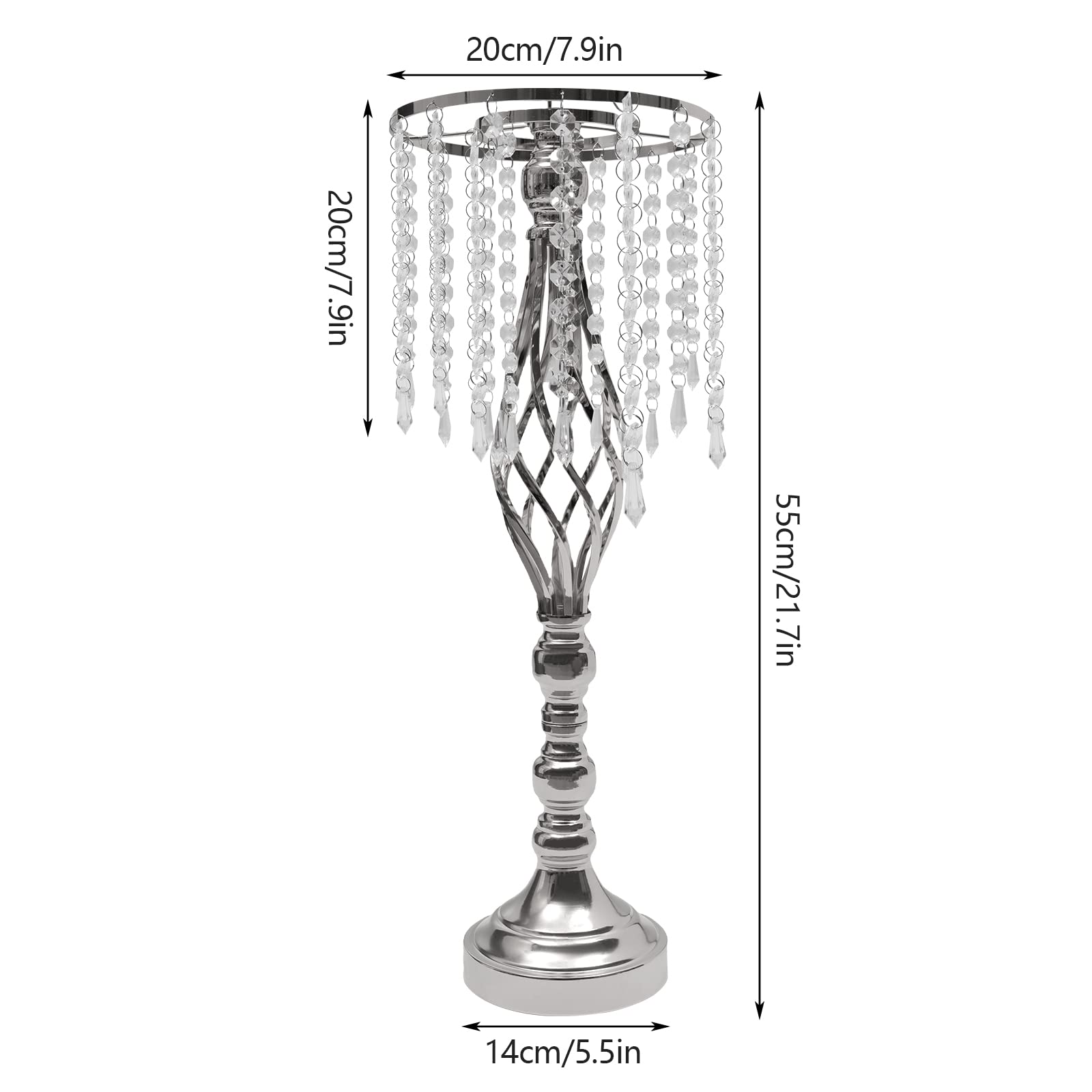 OUKANING Lot de 6/10 supports de fleurs de mariage en cristal avec suspension - Pour décoration de table et de couloir - Décoration DIY pour mariage, événement et maison - Argenté - 10 x 55 cm