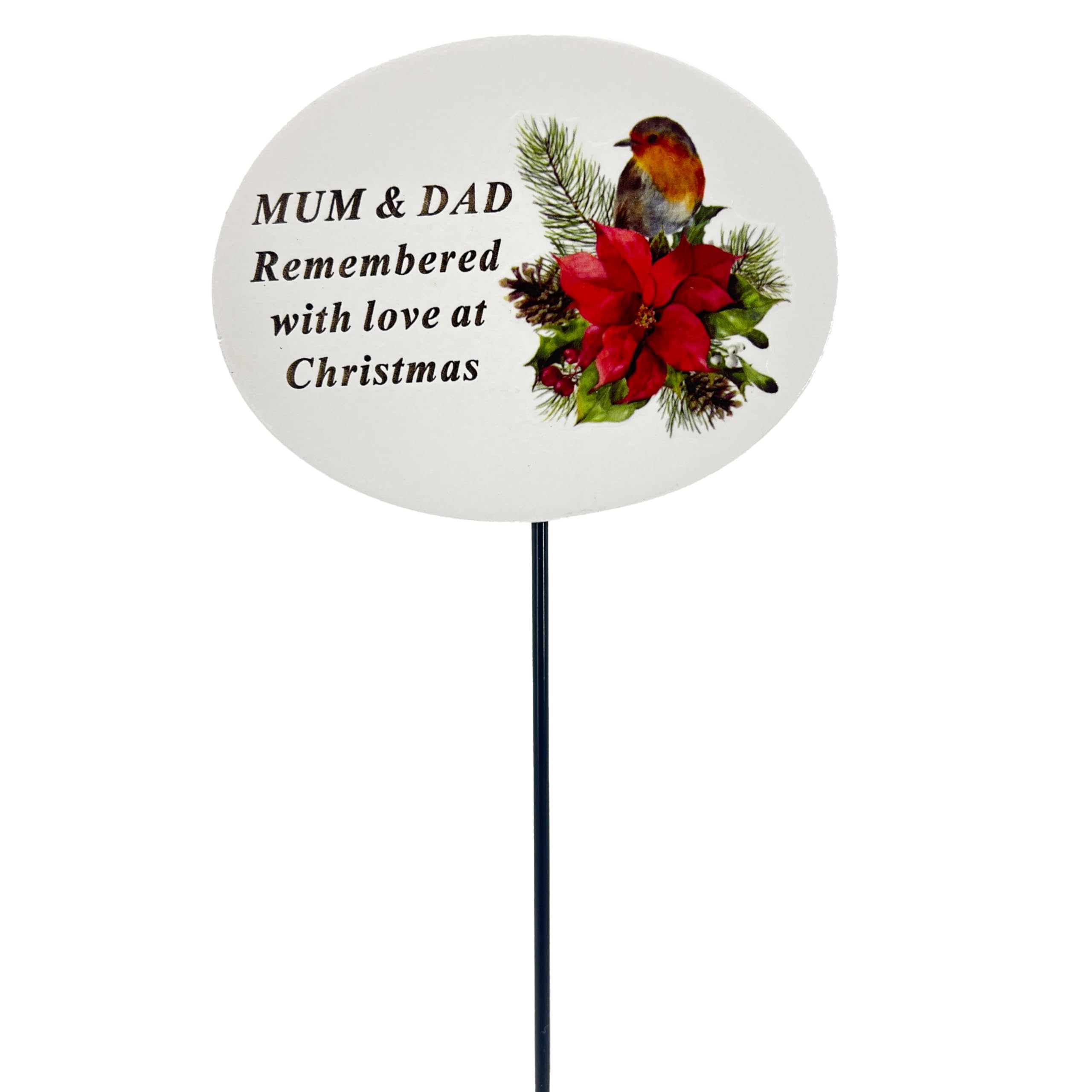 Angraves Stone Effect Mum And Dad Christmas Xmas Robin Poinsettia Flower Memorial Tribute Stick Graveside Plaque