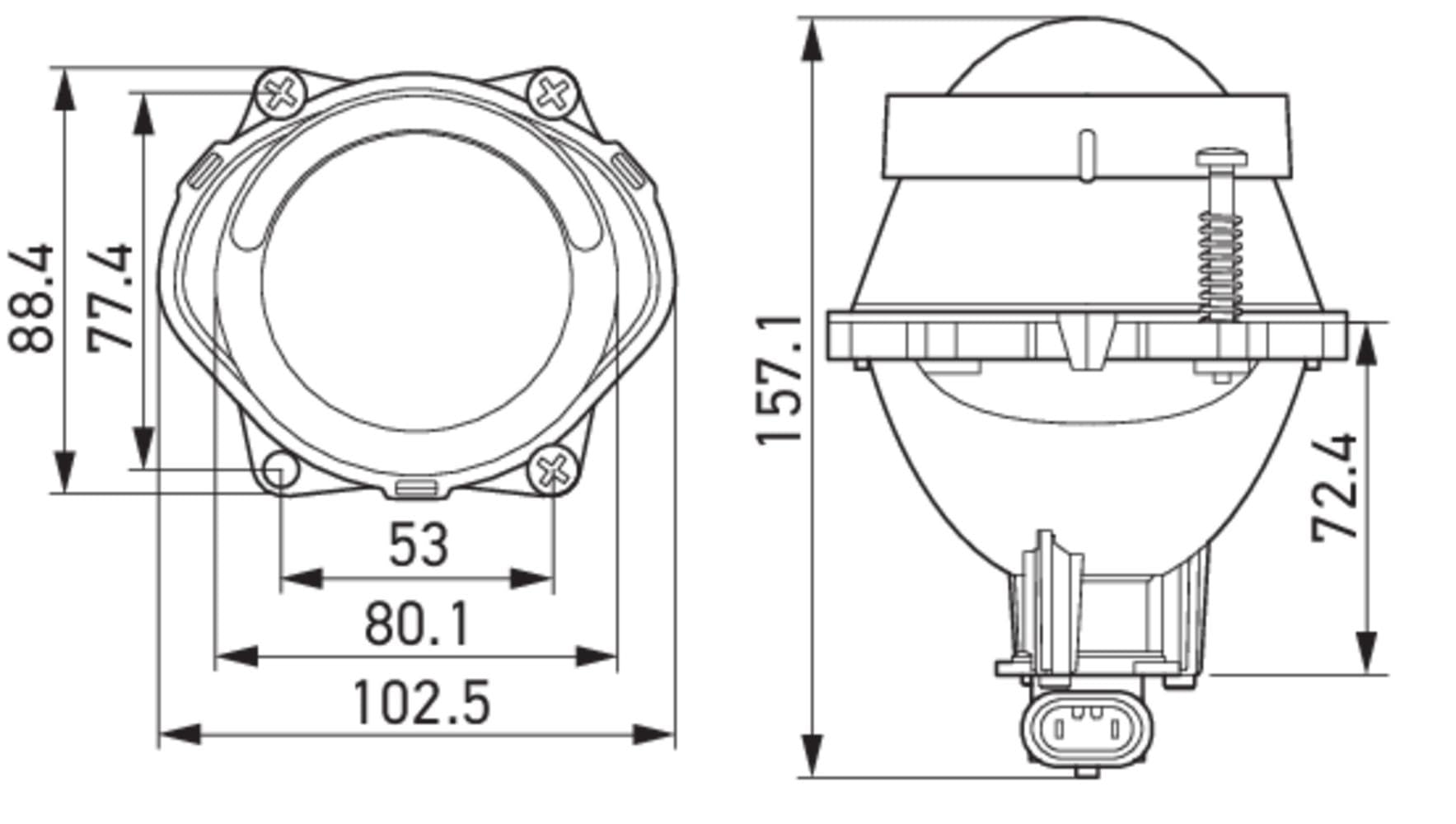 HELLA 1BL 998 570-001 Halógena/DE-Faro principal - Modul 60 - 12/24V - redondo - Montaje - Conector: Conector plano - Delante, derecha/Delante, izquierda