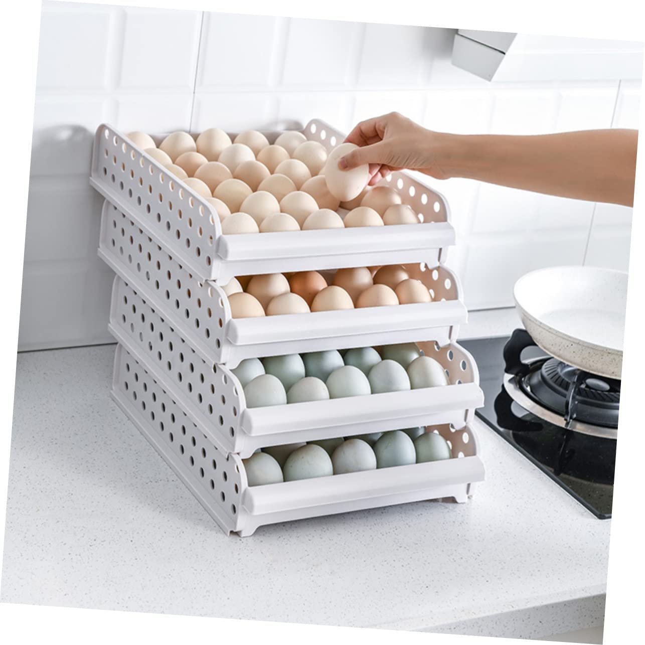 Hemobllo Korb Stapelbar 30 Eier Lagerung Container Tablett Nut Befestigung Platzsparend Organizer Für Küche