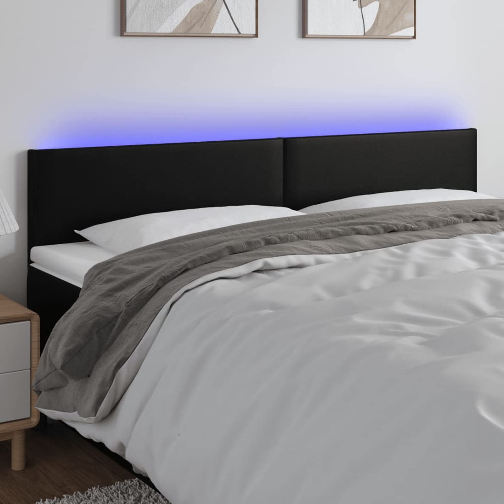 LAPOOH Cabecero con LED, Cabeceros Cama, Cabeceros Moderno, Cabezales Cama, Muebles Habitacion, Mueble Cabecero,Cama Cabeza, Cuero sintético Negro 160x5x78/88 cm