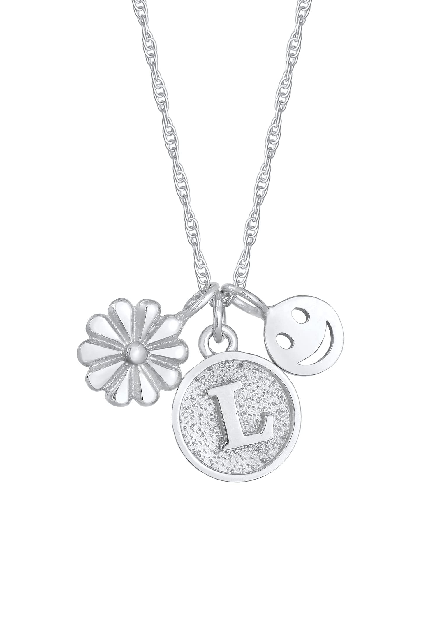 Elli Necklace Ladies Flower Smiley Disc Pendant Letter L In 925 Sterling Silver