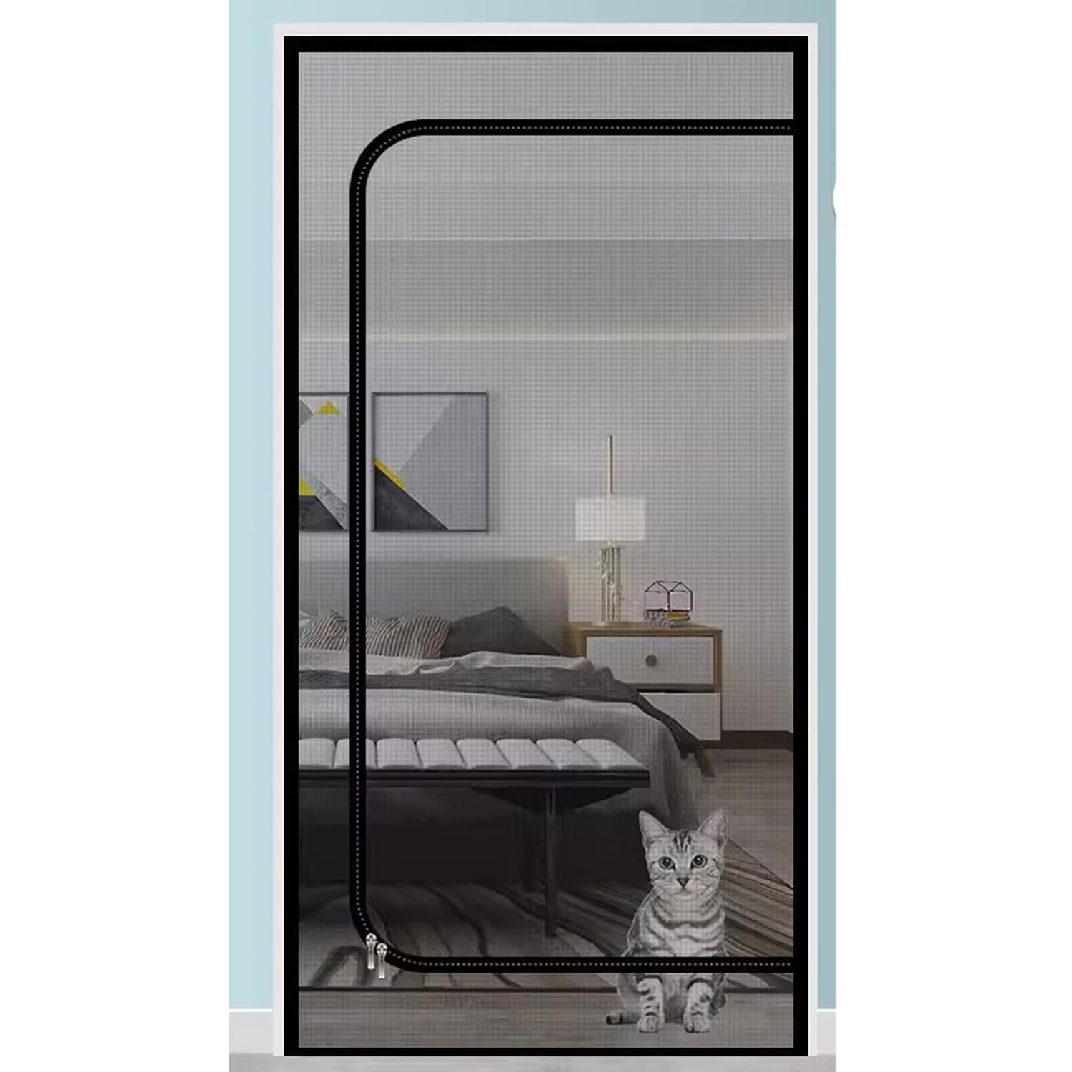 Insektenschutzgitter für Schlafzimmer und Balkon, Fliegengitter für Katzen und Haustiere, Luftzirkulation, 90 x 210 cm, Schwarz