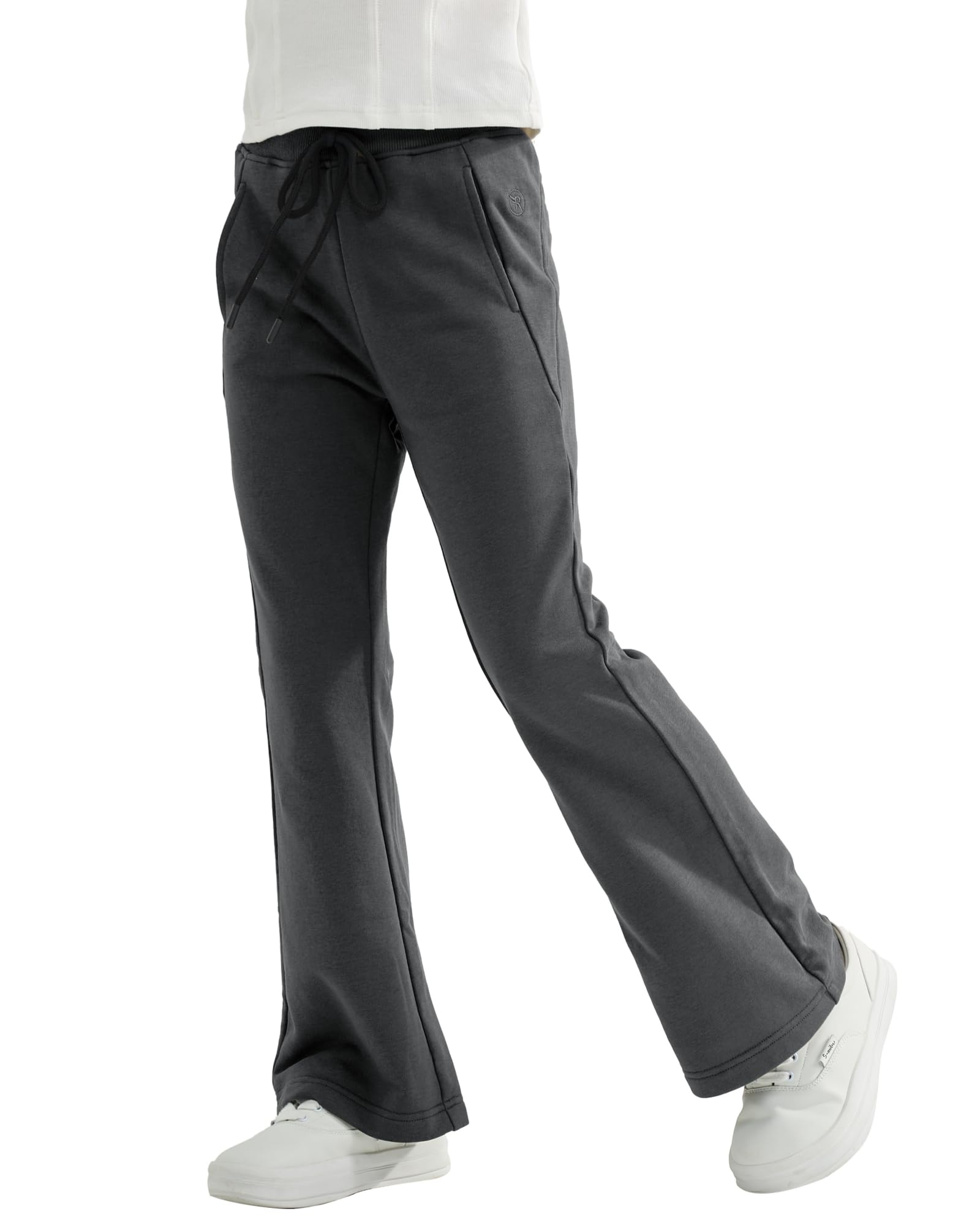 Rolanko Pantalones de Niña de Cintura Elástica con Uniforme Escolar Lisos y Acampanados Pantalones de Deporte