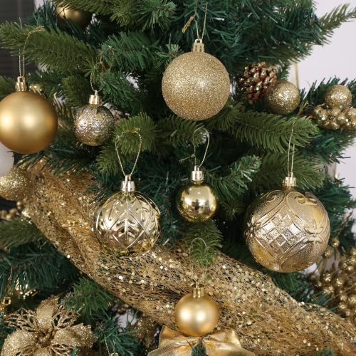 SZVRL Christmas Balls Ornaments -36pcs Shatterproof Christmas Tree Decorations with Hanging Loops for Xmas Tree, Holiday Party, Wedding & Indoor Home Decor,6 Styles in 3 Sizes (Gold) - image 5