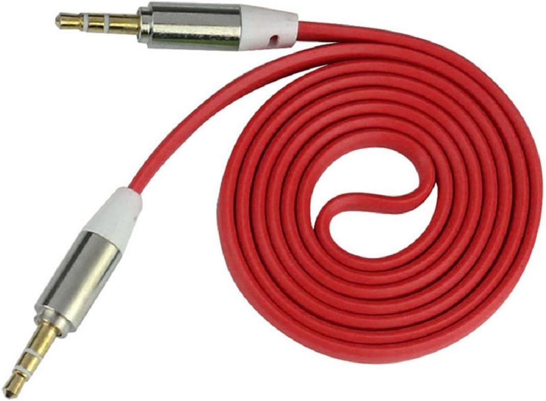 ABC 3.5mm Stereo Auxiliary Cable Male to Male Flat Audio Music Aux Cord (Red