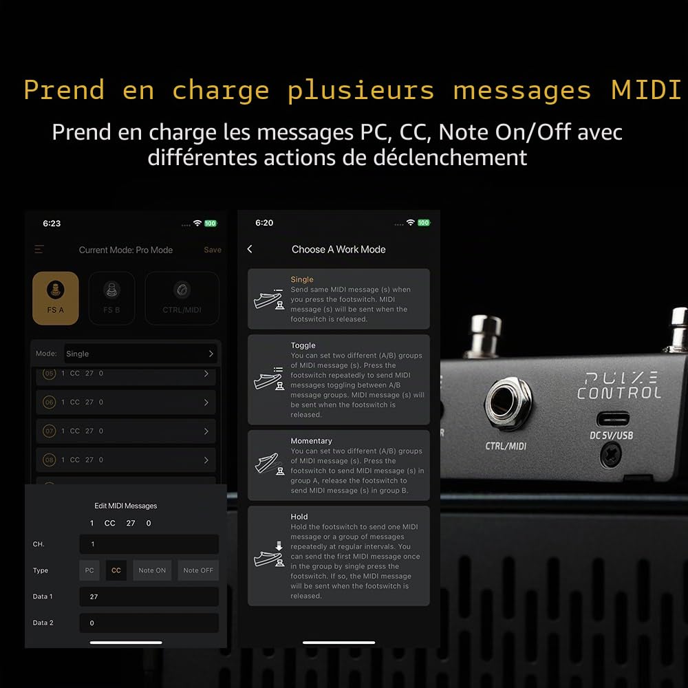 HOTONE BT MIDI Pédale de Contrôle au Pied 2 Boutons Sans Fil Pulze Control