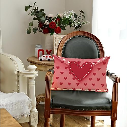 Miniatura 2 de RABUSOFA Fundas de almohada rosas para el día de San Valentín de 12 x 20 pulgadas, almohadas decorativas de terciopelo con corazón de amor,