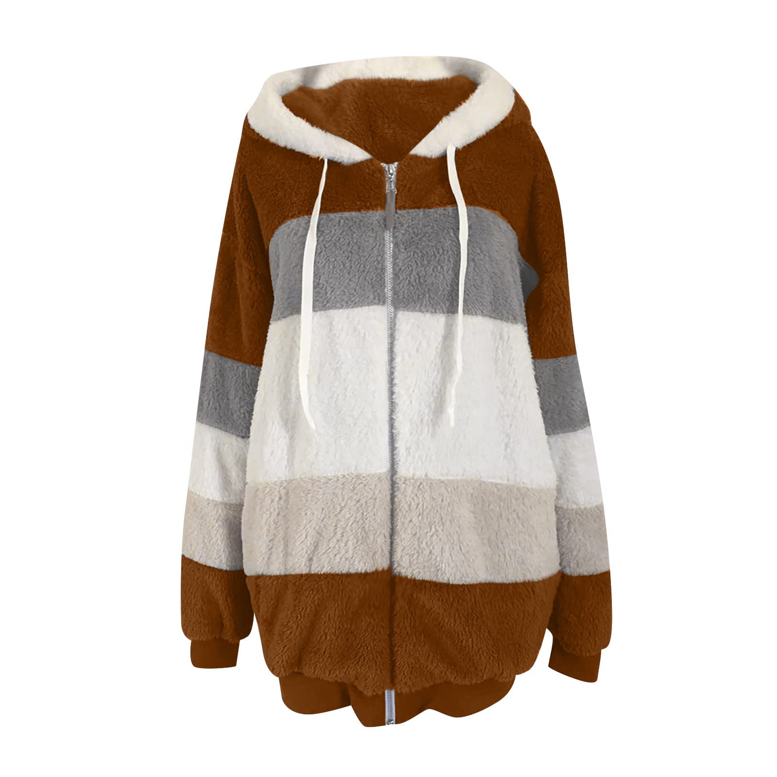 Chaqueta Mujer Invierno,Grueso y Cálido Abrigo Mujer Invierno con Capucha Moda Block Color Reversible Chaqueta Polar Mujer Sueltos Causal Caliente Cremallera Bolsillos Cazadora Forro Polar Mujer 2024