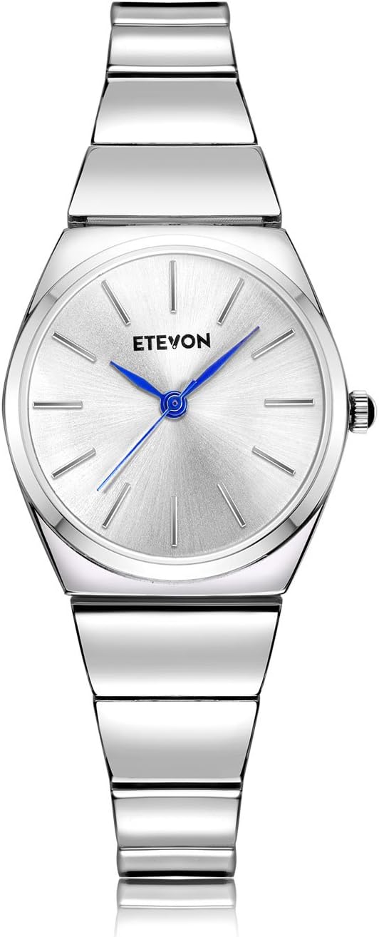 ETEVON Women’s Quartz Analog Slim and Light Wrist Watch with Silver Bracelet Waterproof Stainless Steel, Fashion Business Simple Watches for Women