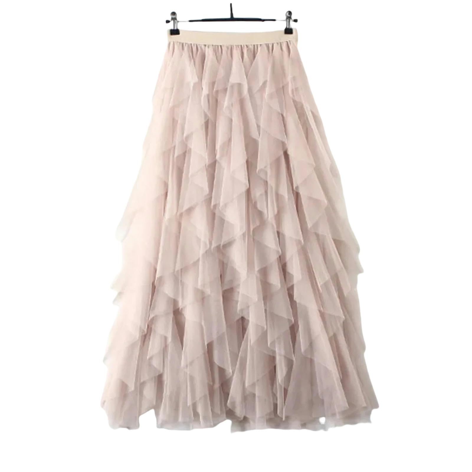 Rock Frauen Tüll Lange Maxi Rock Mode Nette Hohe Taille Plissee Rock Mesh Rock