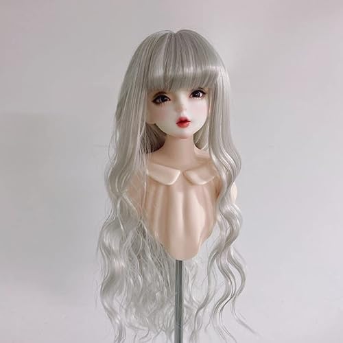 Peluca de muñeca articulada, peluca de muñeca de 16, decoración de larga duración, resistente al calor, para vestir muñecas (gris plateado)