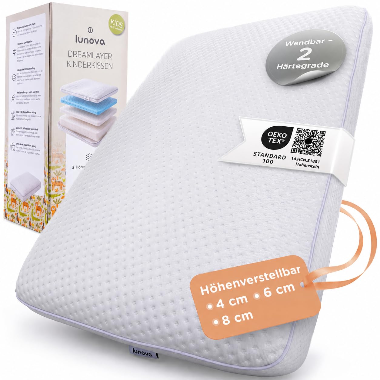 LUNOVA Coussin plat pour enfant - 30 x 50 cm - Réglable en hauteur