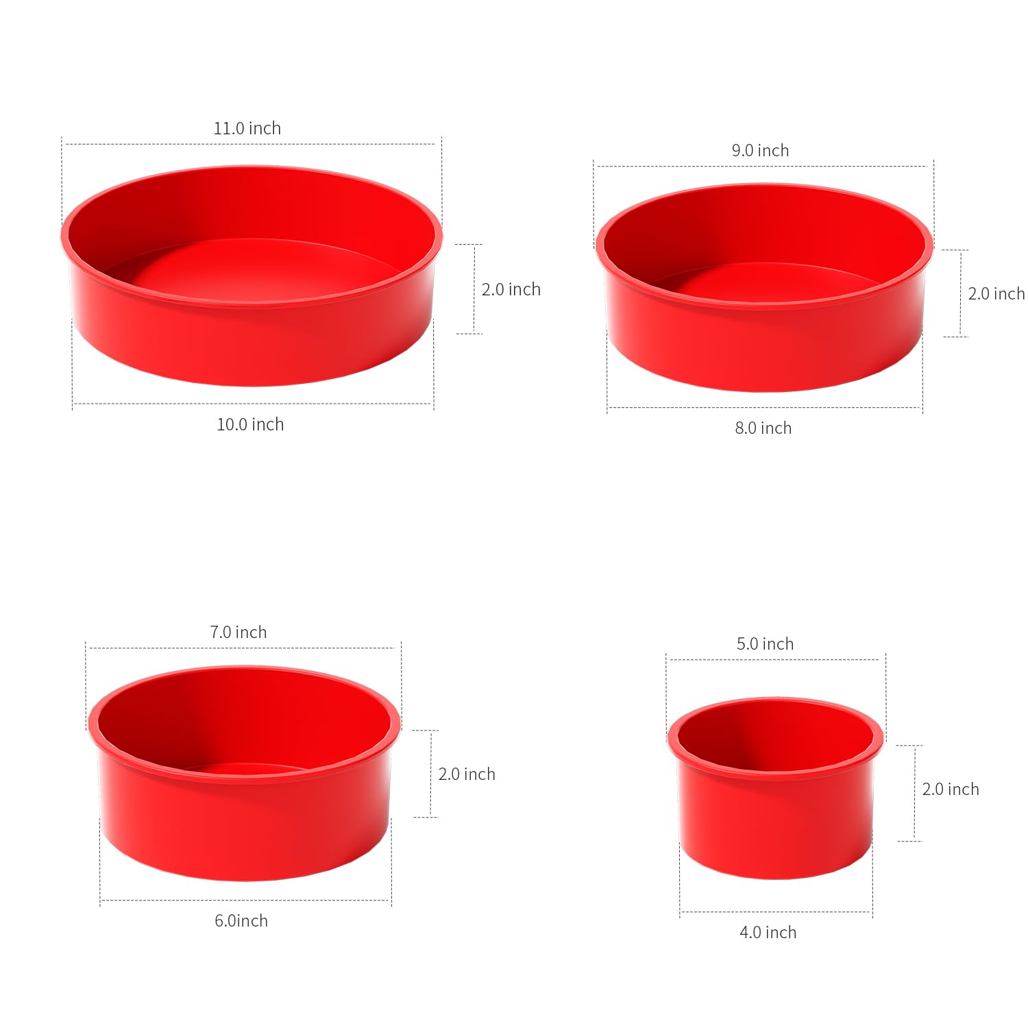 saphe Paquete de 4 moldes de silicona para tartas, moldes redondos de silicona antiadherente para hornear, juegos de utensilios de silicona para pasteles, pasteles de queso y pasteles de chocolate,