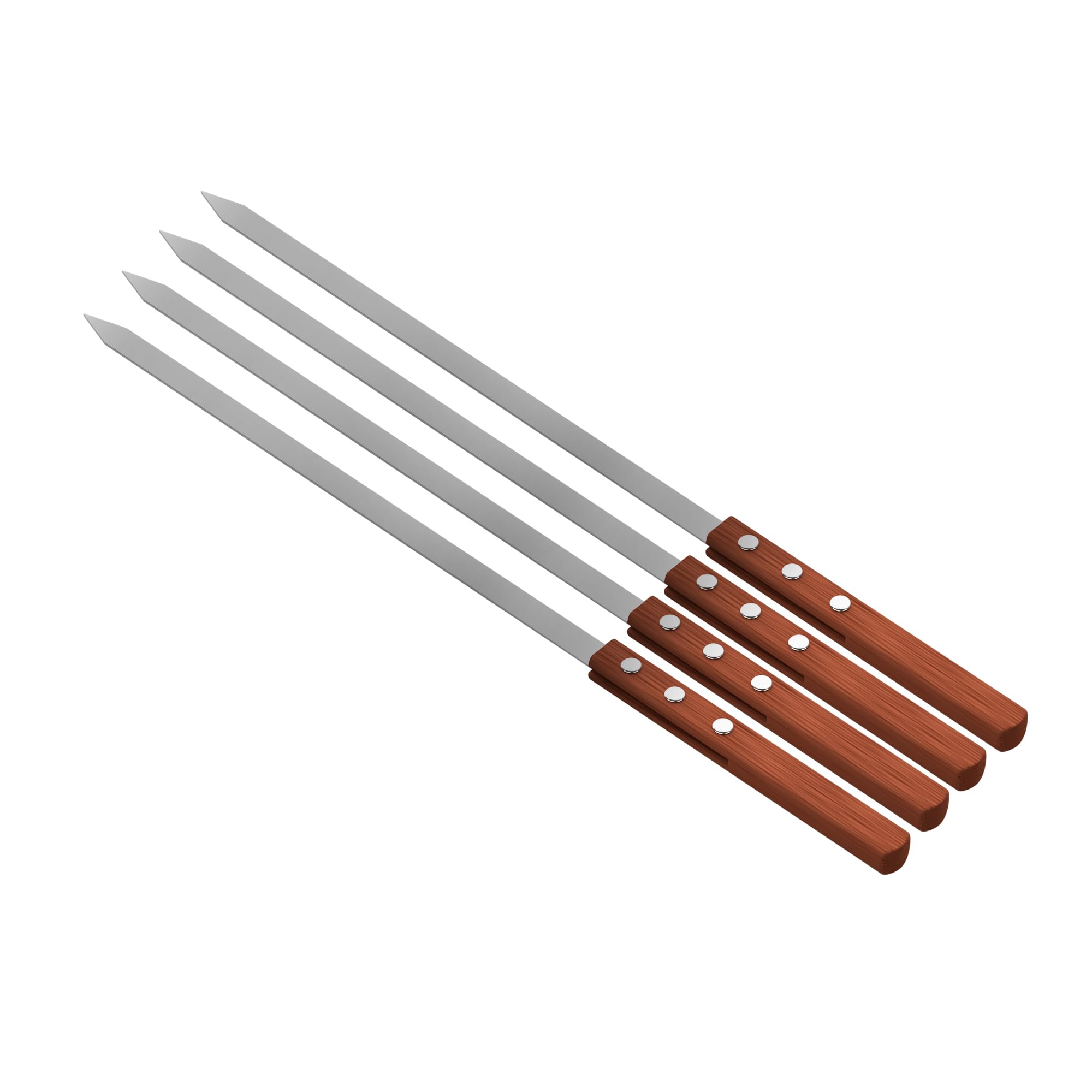 YSAMAX 40CM BBQ Barbecue Flat Heavy- Duty Skewers with Wooden Handle, Non-Deformable and Easy to Clean, Comfortable Grip, Versatile and Multipurpose Use, (4 PCS)