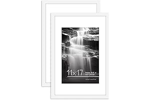 Americanflat 11x17in Picture Frame with Polished Plexiglass for 8x12 Photos with Mat...