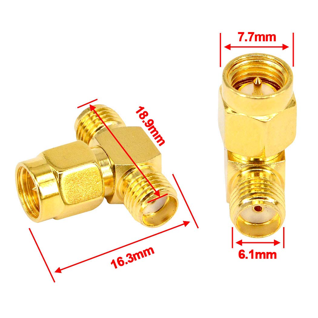 Adaptador SMA Macho a Doble Hembra Conector RF Triple T de 3 Vías para Cable de Extensión de Antena WiFi