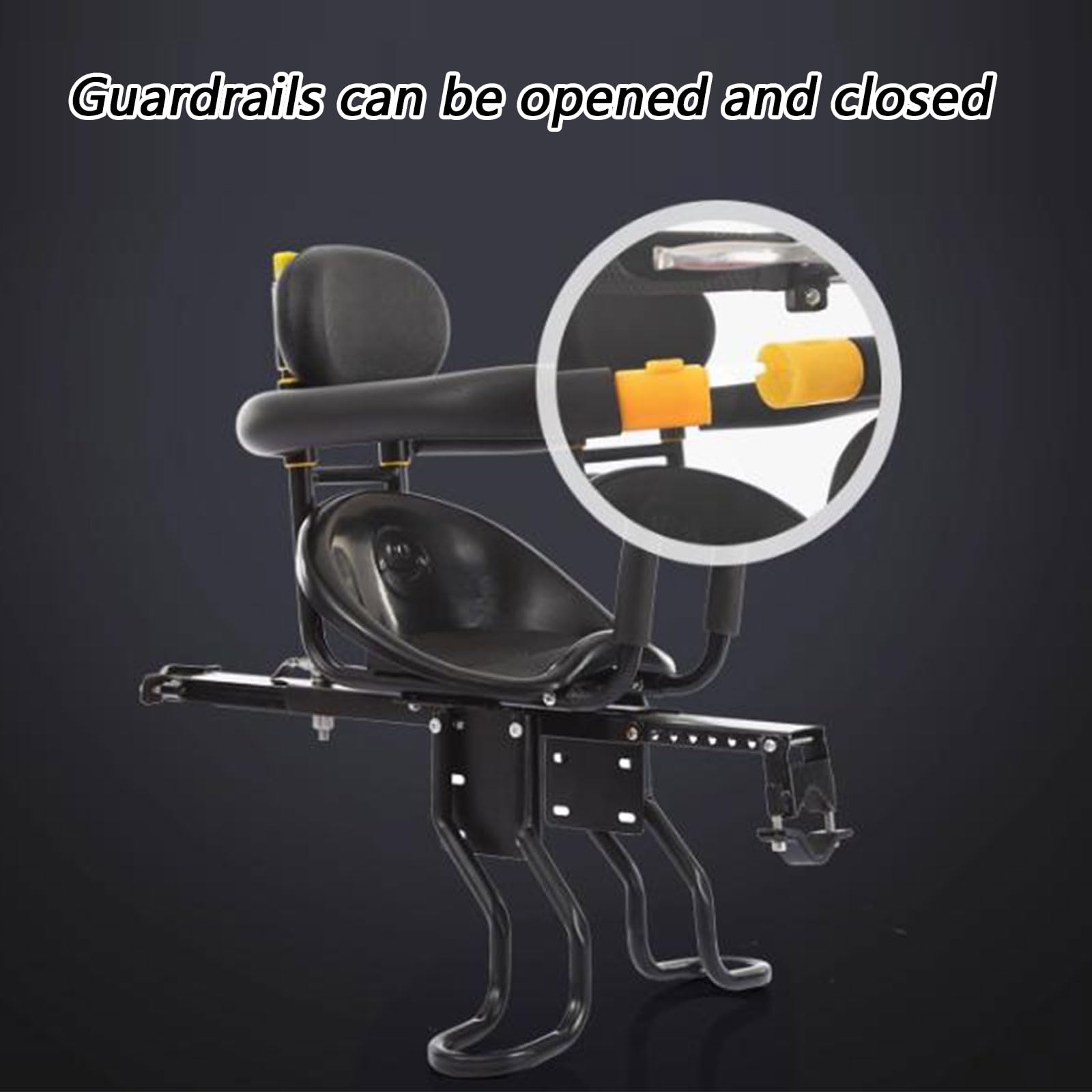 Asiento infantil para bicicleta de liberación rápida, respaldo alto, asiento de desmontaje rápido, fácil instalación, marco de metal con cinturón, seguridad para bicicletas infantiles