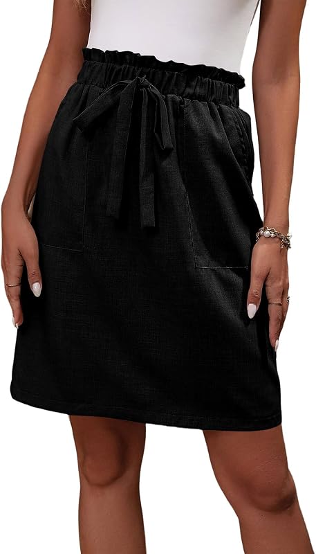 Womens Casual Maxi Skirts High Waist Trendy Drawstring Side Slit Skirts with Pockets