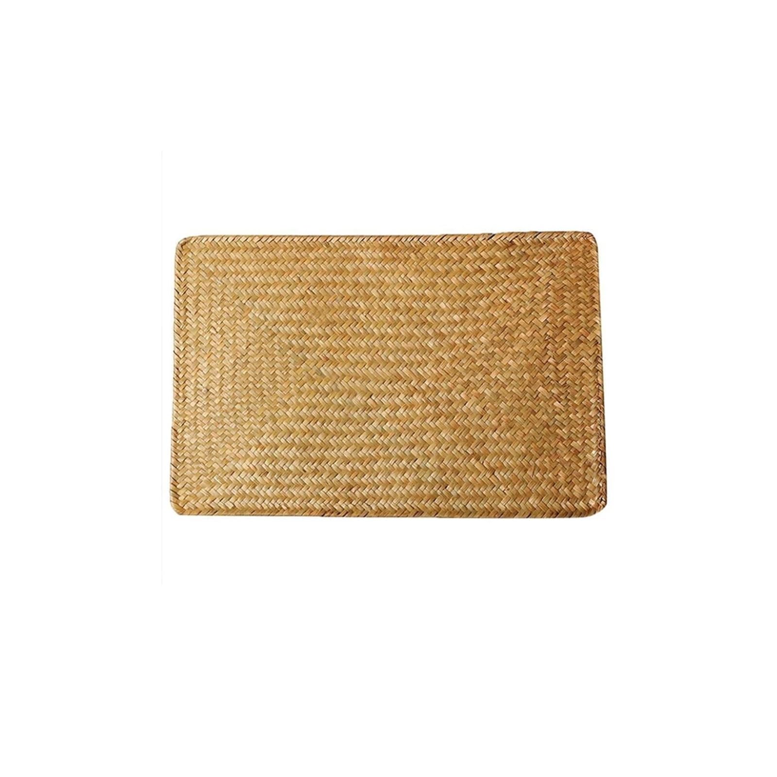 place mats for table Woven Placemats Handmade Rectangular Wicker Table Mats Straw Tea Cup Mat Potholder Kitchen Tableware Accessorie for Kitchen Restaurant Dining Table