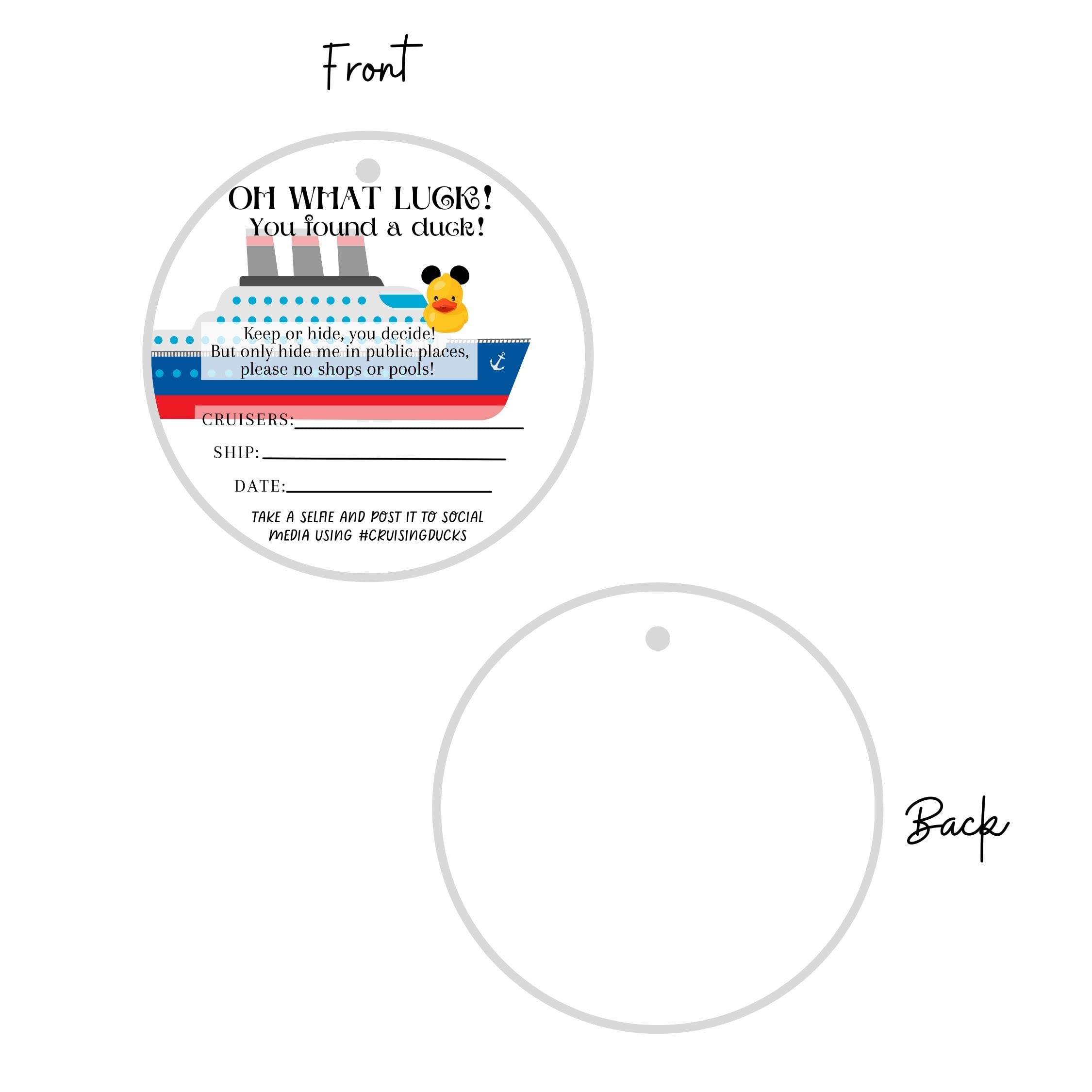 Amazon.com : Cruising Ducks Tag with Hole | 30 Pack | Carnival Rubber Cruising  Duck Tag | 2.5 inch inch Circle Tags | #CruisingDucks Mouse Ears (SBN-CRUISE-C-W-19)  : Office Products