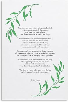 Amazon.com: TYPOART You Deserve A Lover Poem By Frida Kahlo