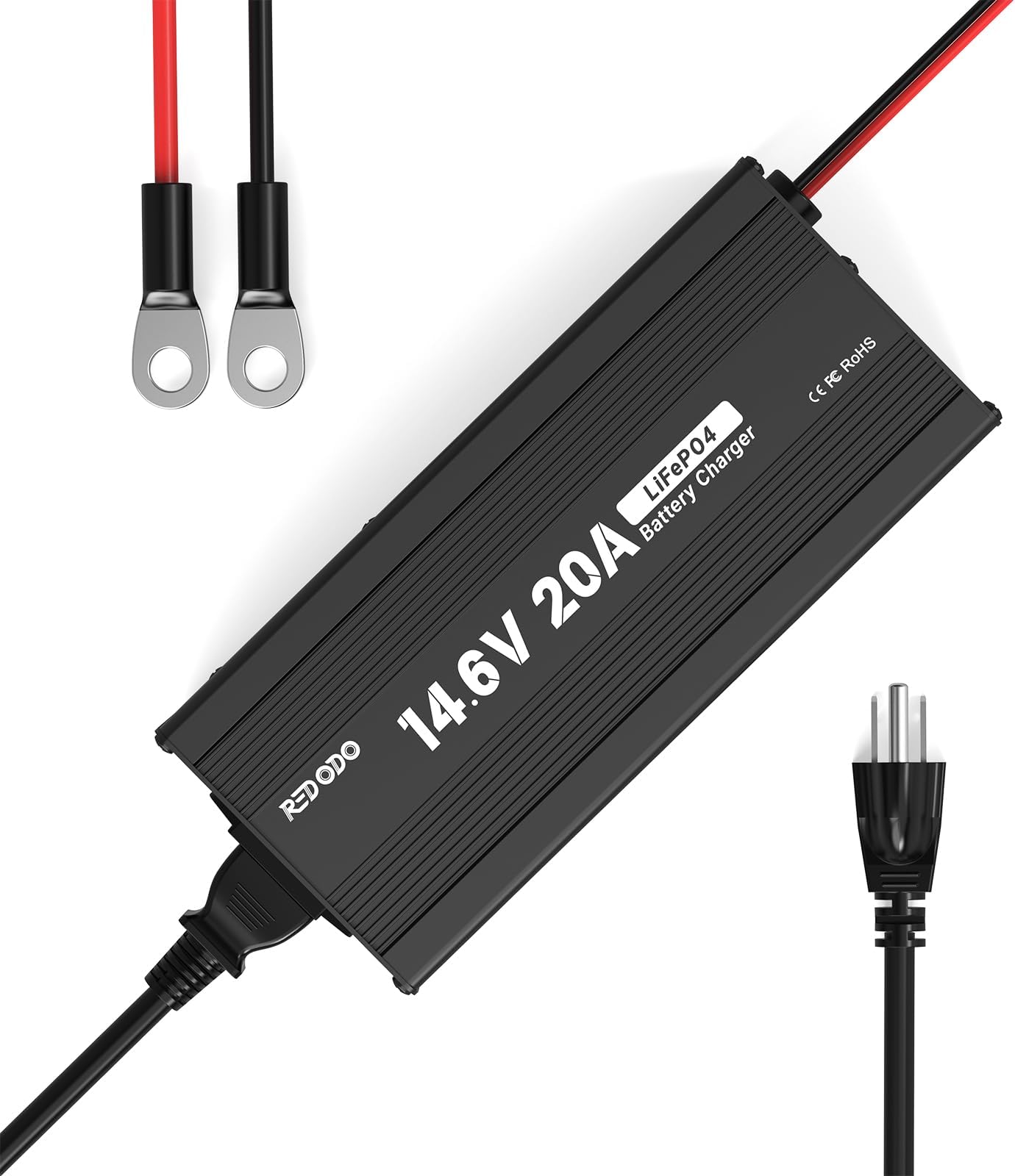 - 14.6V 20A LiFePO4 Battery Charger for Lithium Iron Phosphate Battery, Support Fast Charging, High Charging Efficiency Designed for Deep Cycle LiFePO4 Battery Charging