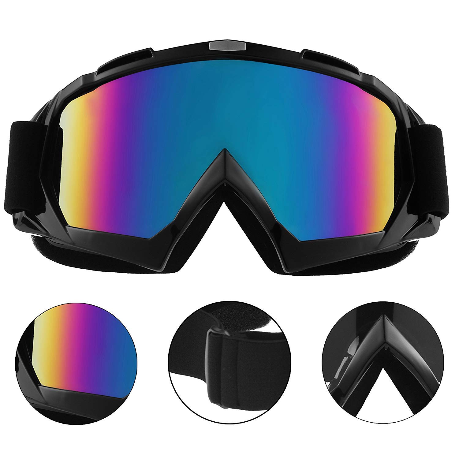 Lunettes de moto de qualité supérieure - Anti-buée - Anti-UV - Avec double lentille - Rembourrage en mousse - Pour activités de plein air - Ski - Cyclisme - Snowboard - Randonnée - Protection des yeux