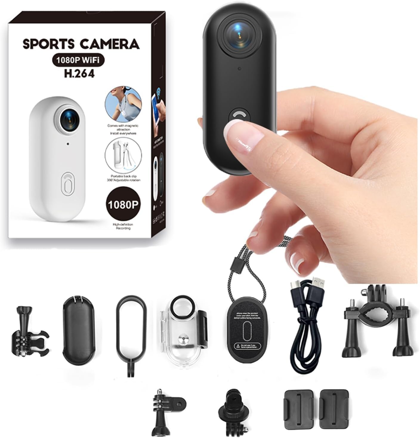 Zeerkeer Action CAM 1080P WiFi 120° Angular Amplio, Mini Camara Deportiva Cámara 360 Bodycam Camara Acuatica Clip Magnetico Pequeño y Portátil para Casco Moto, Mascotas y Vlog (Negro)
