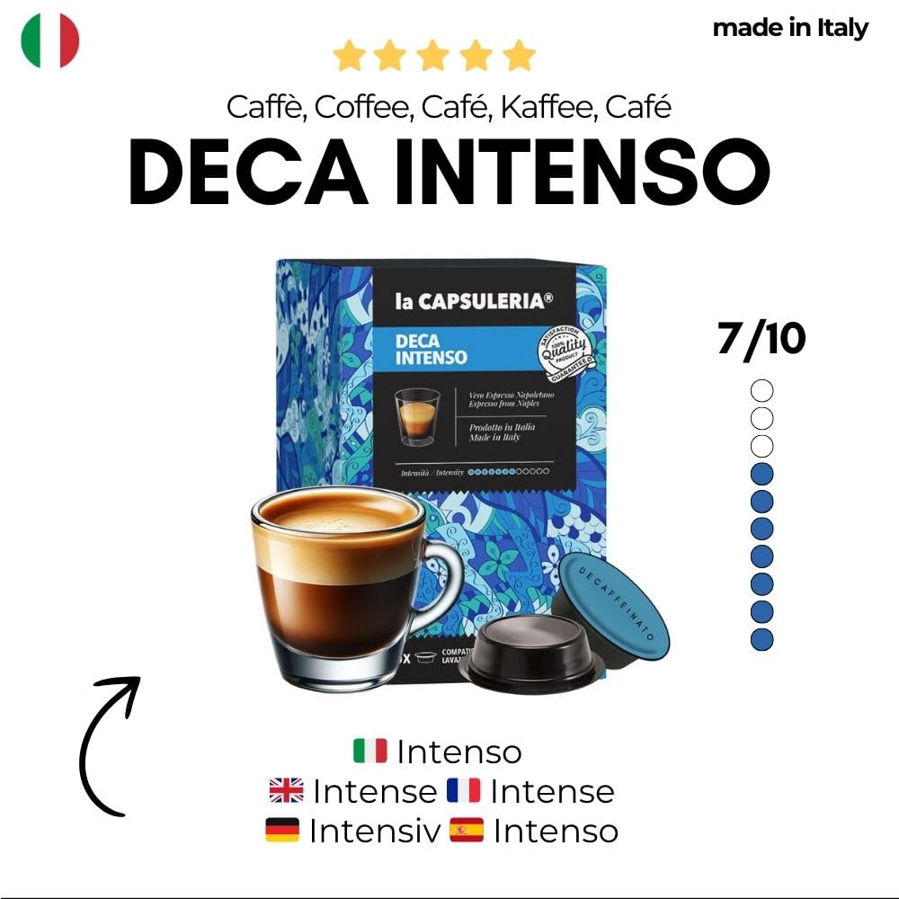 Caffè DECA, intenso (192 Capsule) compatibili con Lavazza A Modo Mio, 12 Box da 16 Capsule, gusto ricco e deciso, senza caffeina, espresso equilibrato da gustare in ogni momento (La Capsuleria)