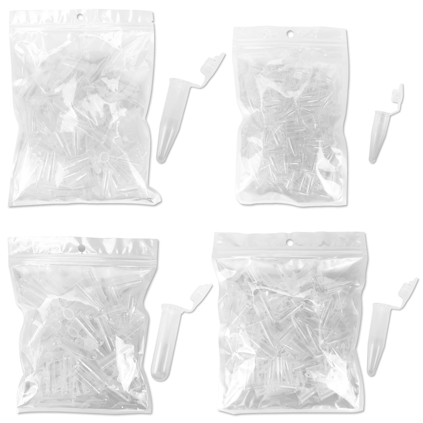 400 Pezzi Quattro Misure 0.2ml 0.5ml 1.5ml 2ml Plastica Centrifuga Provetta con Testa a Punta, Micro Provette da Laboratorio Conical Centrifuge Tubes Trasparente