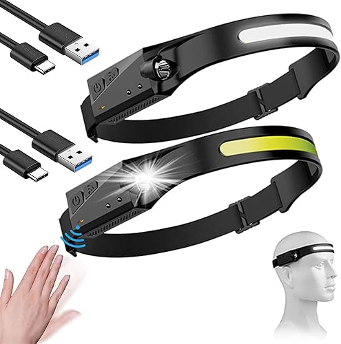 Linterna frontal LED recargable, lámpara de tira impermeable para adultos, linterna de haz ancho de 230, faros delanteros ligeros para campamento, 5
