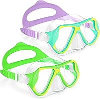 Vista 16 de Freela Paquete de 2 gafas de natación para niños y niñas de 3 a 14 años, lente de vidrio templado de 180° HD con cubierta de nariz para piscina