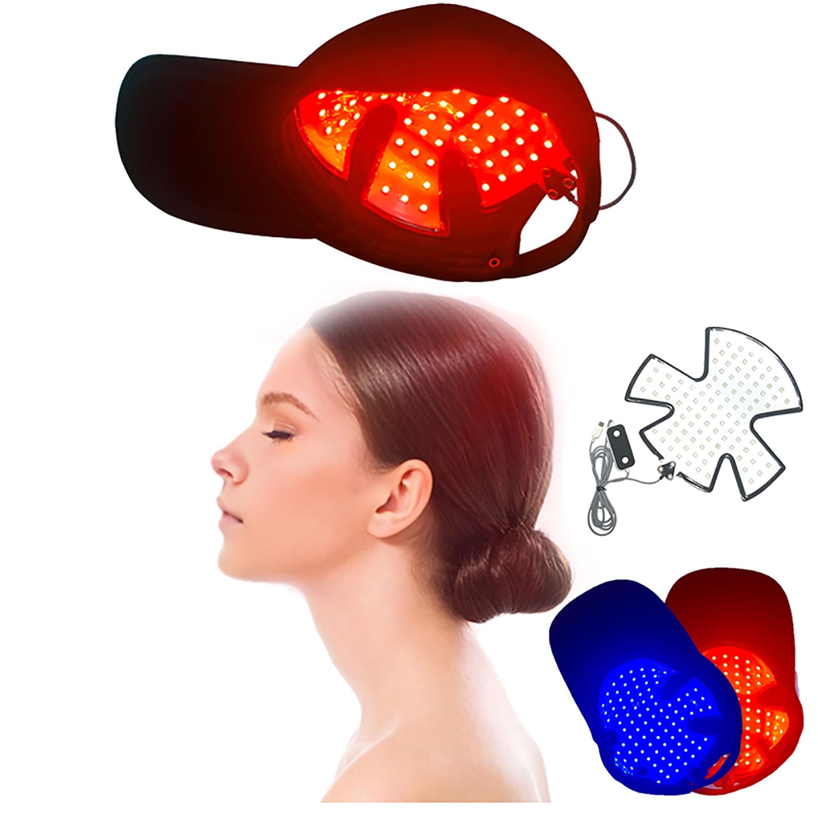 Casco per La Ricrescita dei Capelli, Lampada Da 90 Led Perline Luce Rossa E Blu Cappello Per Ricrescita Rapida Dei Capelli Per Perdita Di Capelli, Con Timer Da 15-30 Minuti