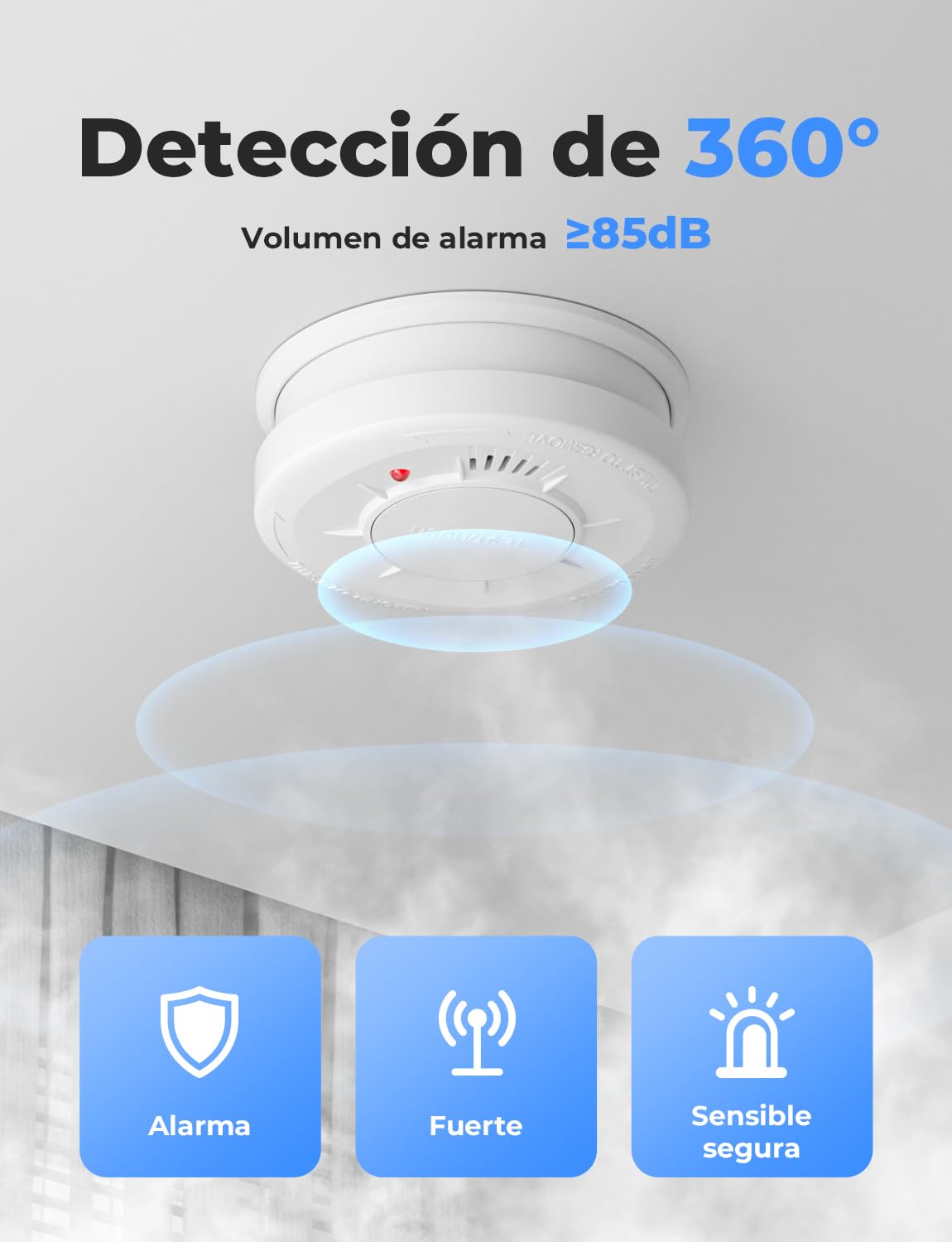 LIORQUE Detector de Humo, Alarma de Humo con Sensor de 10 Años, 5 Años de Duración de Batería, Detector Incendios with LED Indicator con Alarma de 85 dB (1 Pieza)