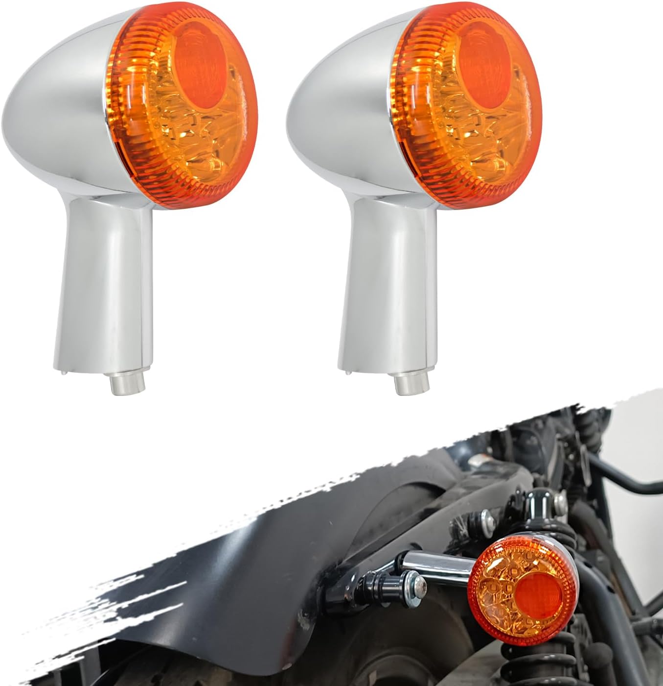 Motorcycle Rear LED Turn Signals Light Bullet Brake Indicator Lamp Fit For Harley Sportster XL 883 XL 1200 1992–2022 (Chrome Body Amber Lens Light)