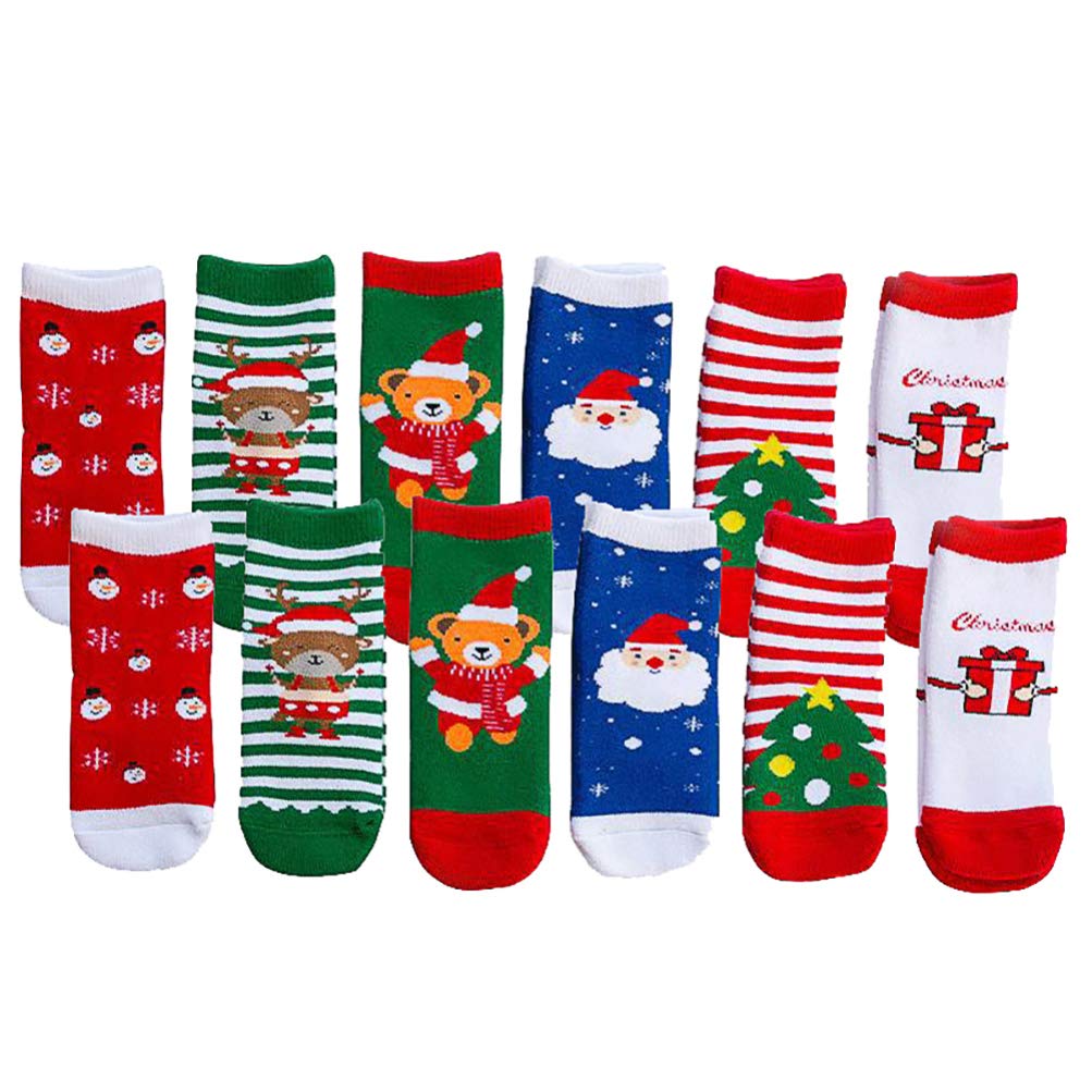 PRETYZOOM - 6 calcetines de Navidad para niños de 1 a 3 años (talla 1)